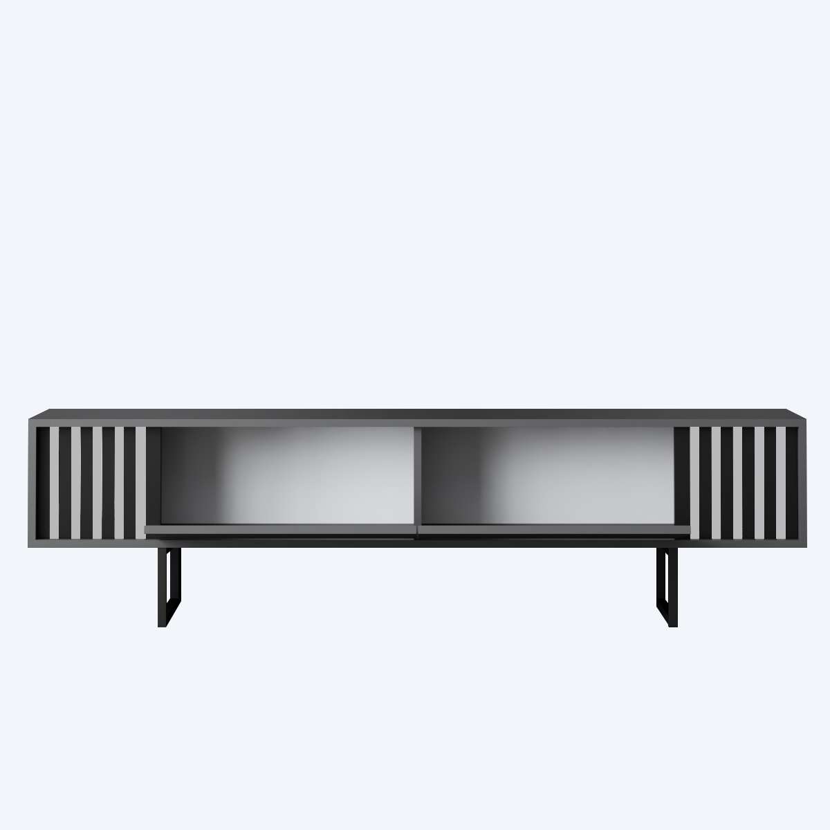 TV Meubels - TV Meubel Antraciet Chrome Line 180x48x30 - Zwart Frame - Dimehouse