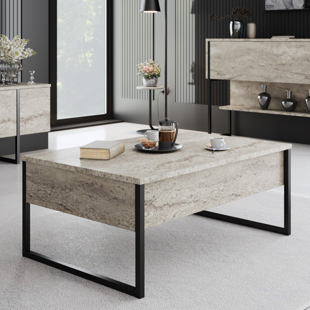Salontafels - Rechthoekige Salontafel Travertin Luxe 90x60 - Zwart Frame - Dimehouse