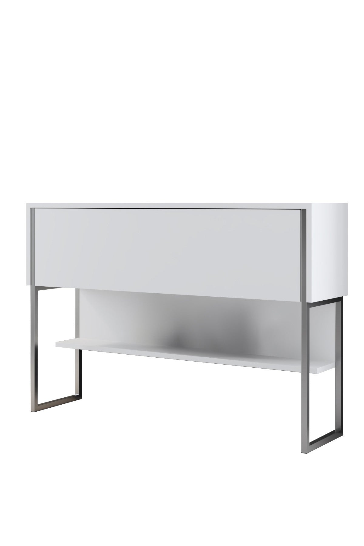 Dressoirs - Modern Dressoir Wit Luxe 120x80x30 - Zilver Frame - Eén Vak - Dimehouse