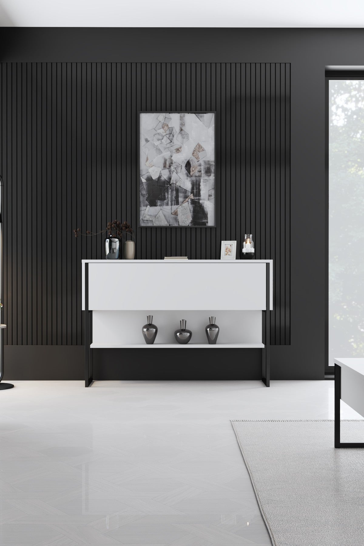 Dressoirs - Modern Dressoir Wit Luxe 120x80x30 - Zwart Frame - Eén Vak - Dimehouse