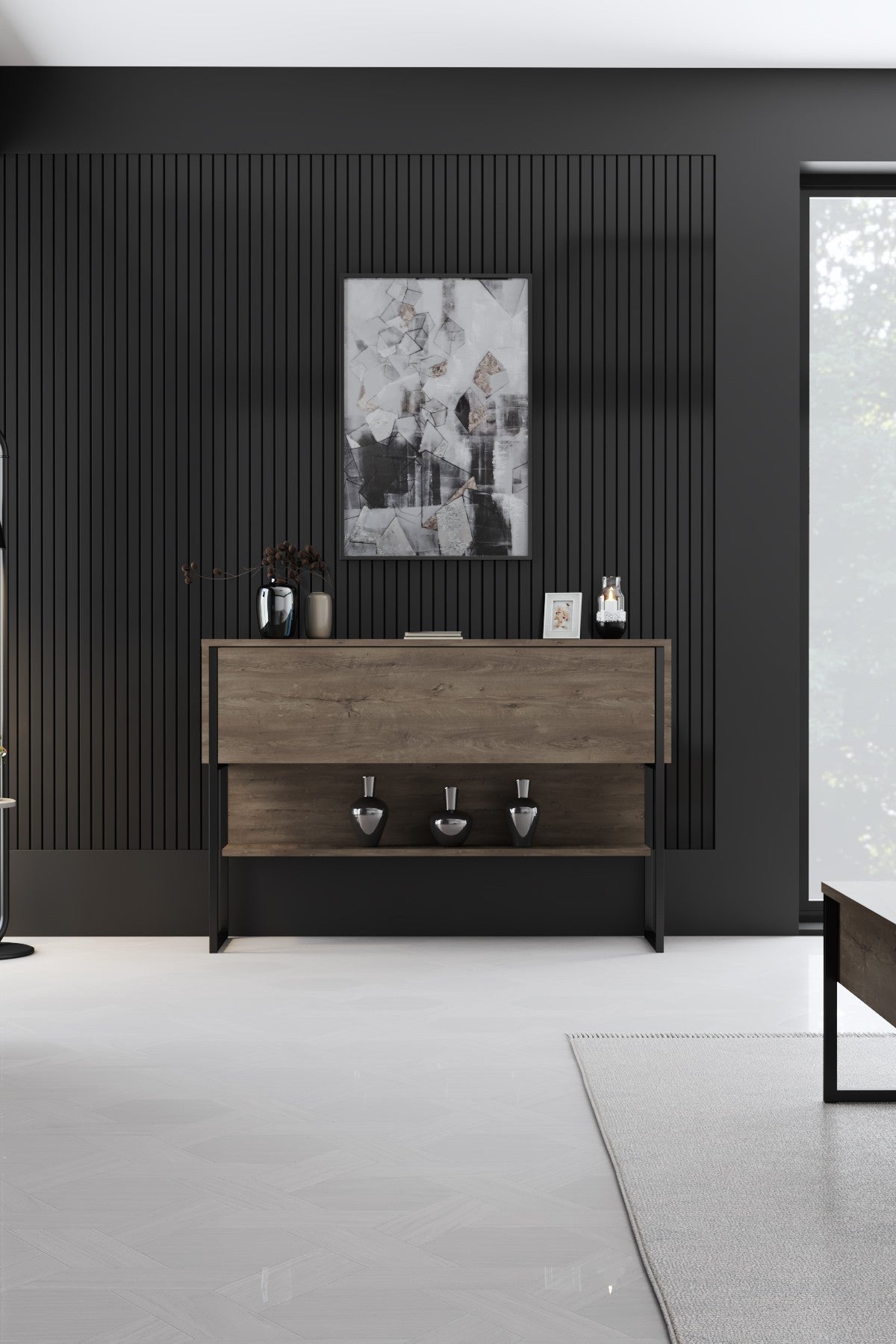 Dressoirs - Modern Dressoir Walnoot Luxe 120x80x30 - Zwart Frame - Eén Vak - Dimehouse