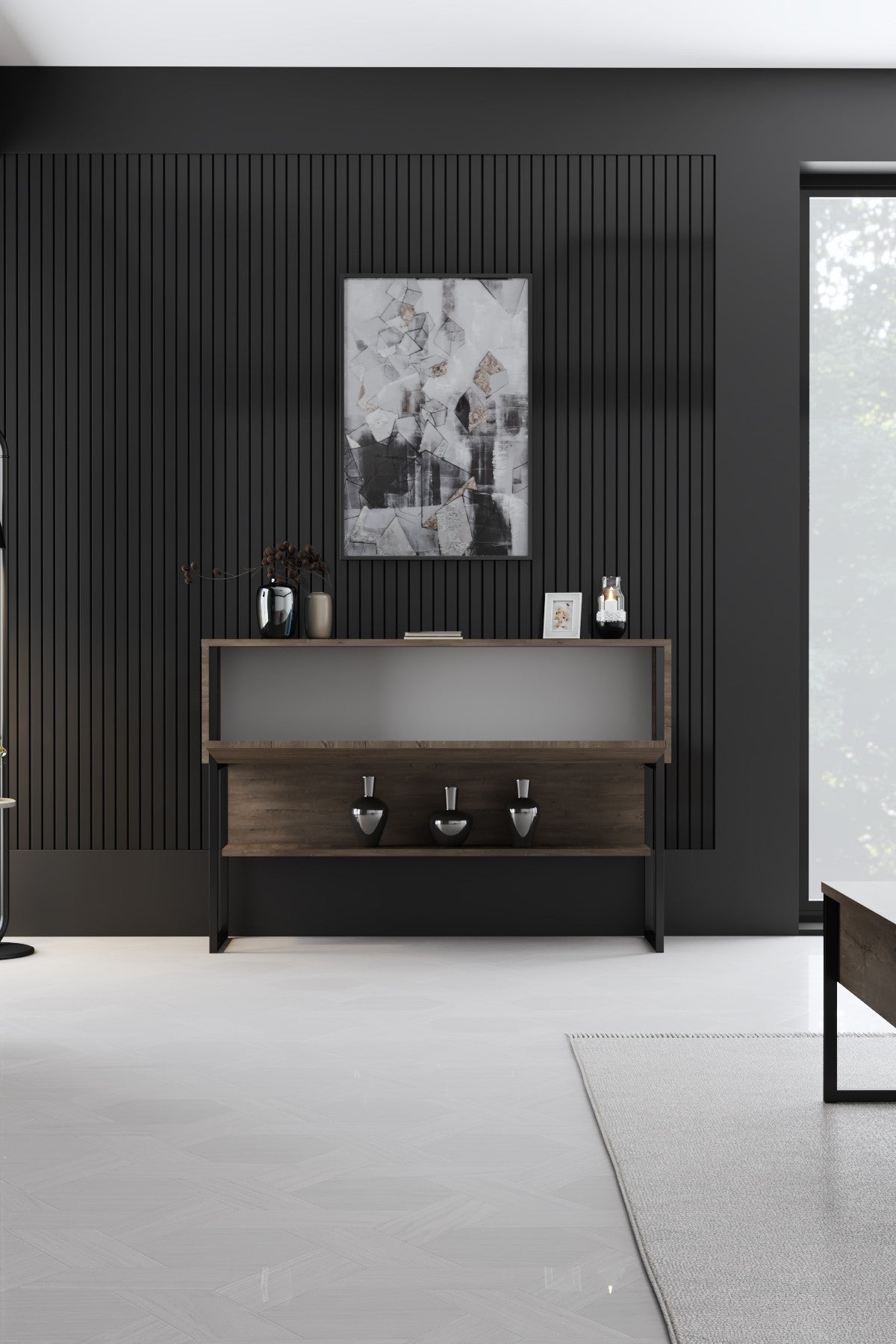 Dressoirs - Modern Dressoir Walnoot Luxe 120x80x30 - Zwart Frame - Eén Vak - Dimehouse