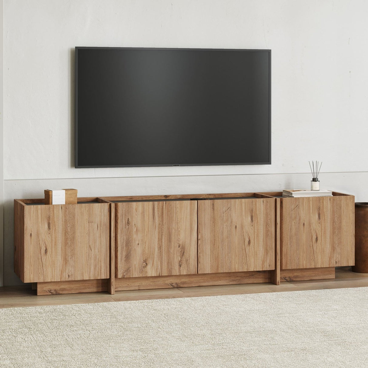 Mueble TV Lowen imitación roble 180 cm Pino Atlántico y madera de melamina antracita