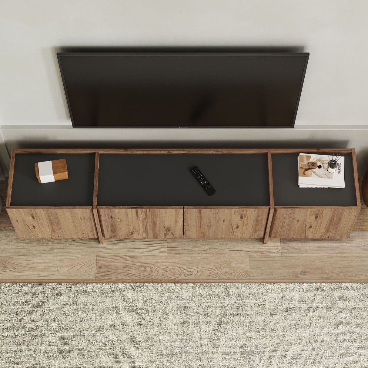 Mueble TV Lowen imitación roble 180 cm Pino Atlántico y madera de melamina antracita