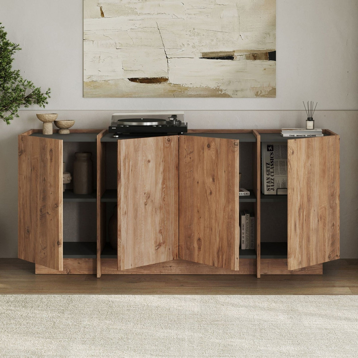 Mesa auxiliar Dorma imitación roble 180 cm Pino atlántico y antracita Madera revestida de melamina