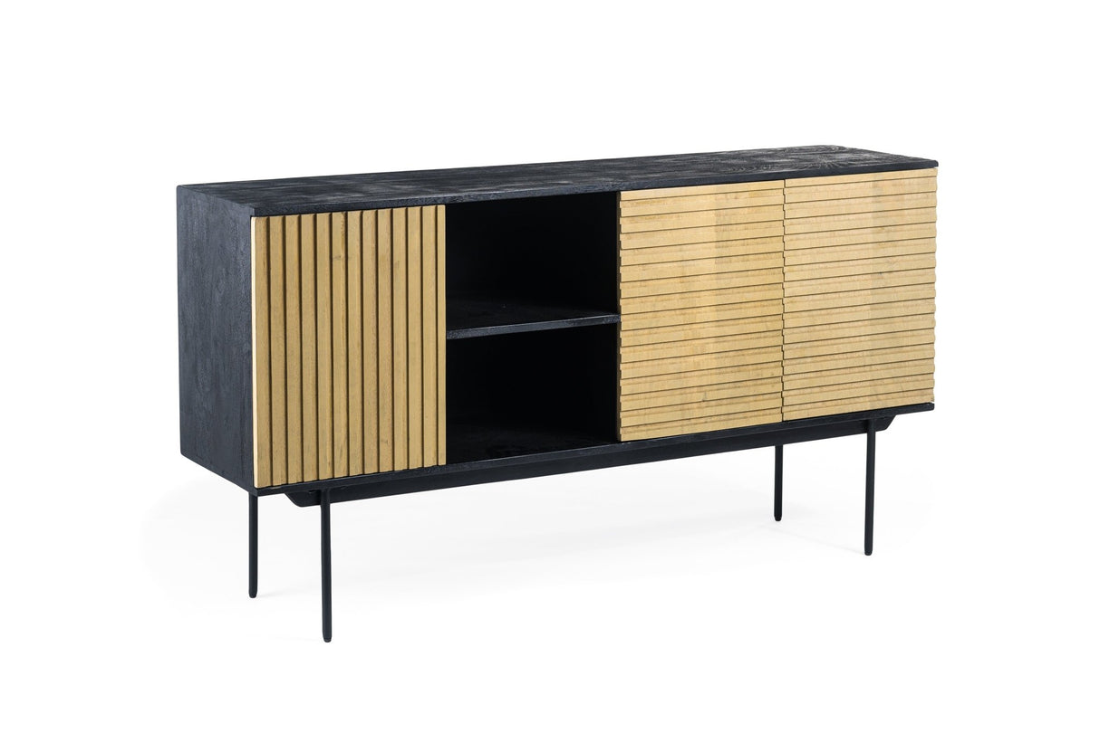 Dressoirs - Dressoir Manu mangohout zwart naturel 160x40x86 cm - Dimehouse