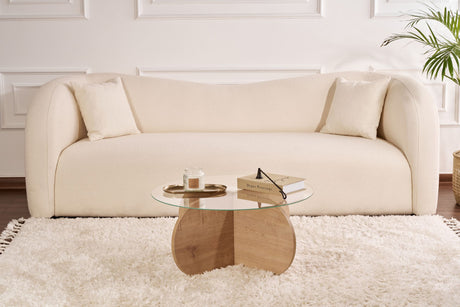 Mesa de salón Aris Redonda 75 cm Vidrio - Melamina de Roble