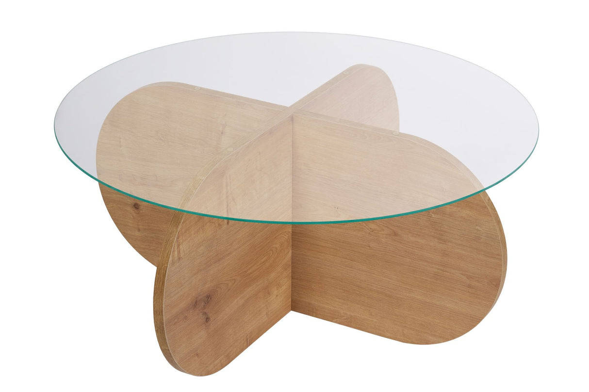 Mesa de salón Aris Redonda 75 cm Vidrio - Melamina de Roble