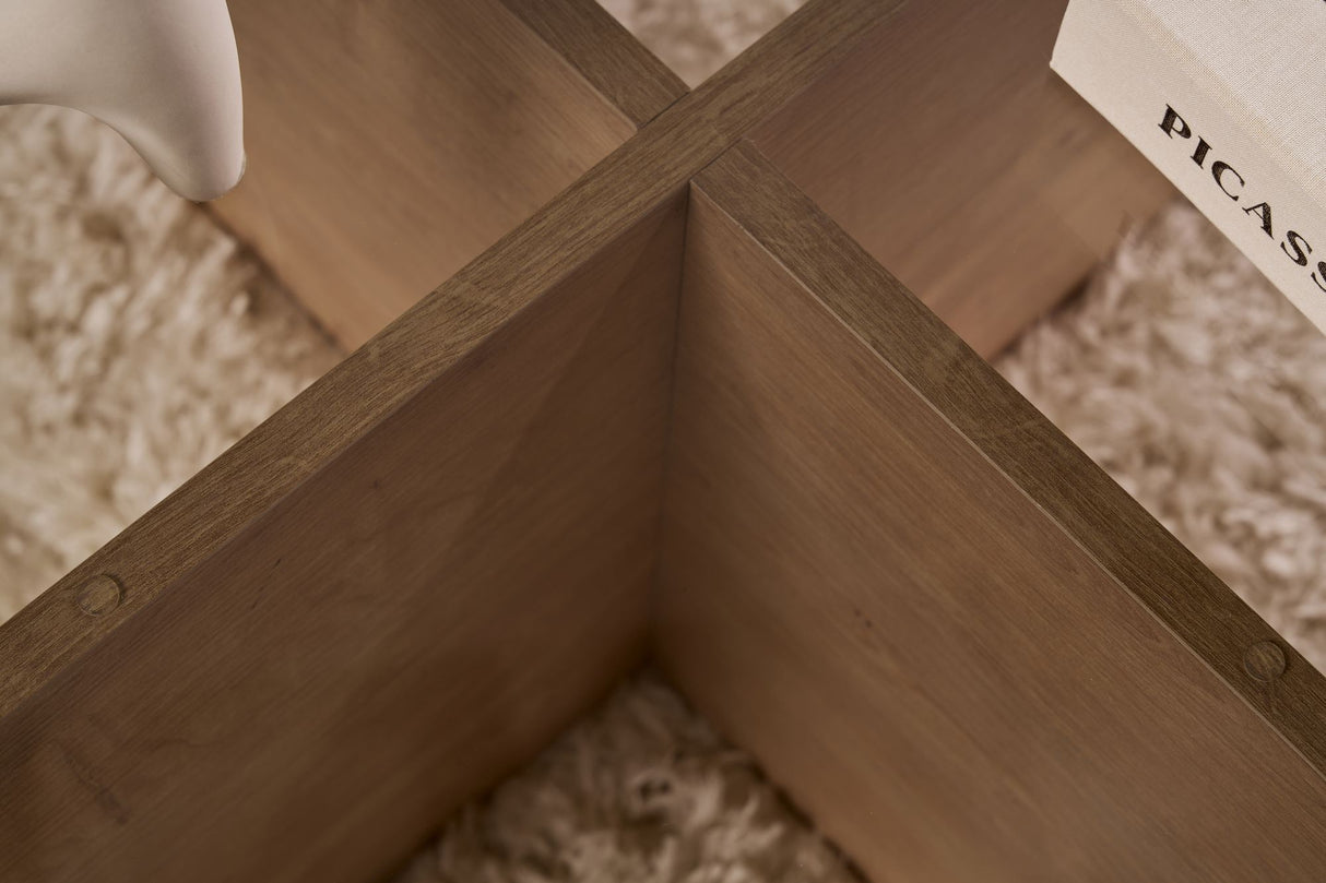 Mesa de salón Aris Redonda 75 cm Vidrio Tinte - Melamina de Roble