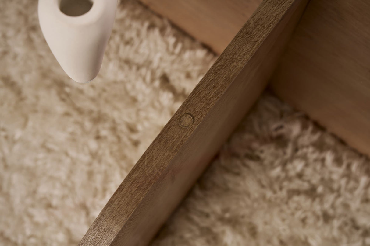 Salontafels - Ronde salontafel Aris eiken look melamine en rookglas 75 cm - Dimehouse