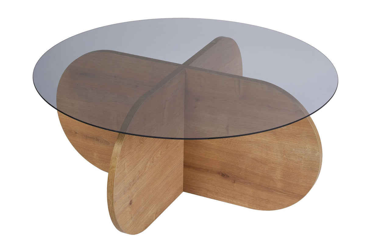 Mesa de salón Aris Redonda 75 cm Vidrio Tinte - Melamina de Roble