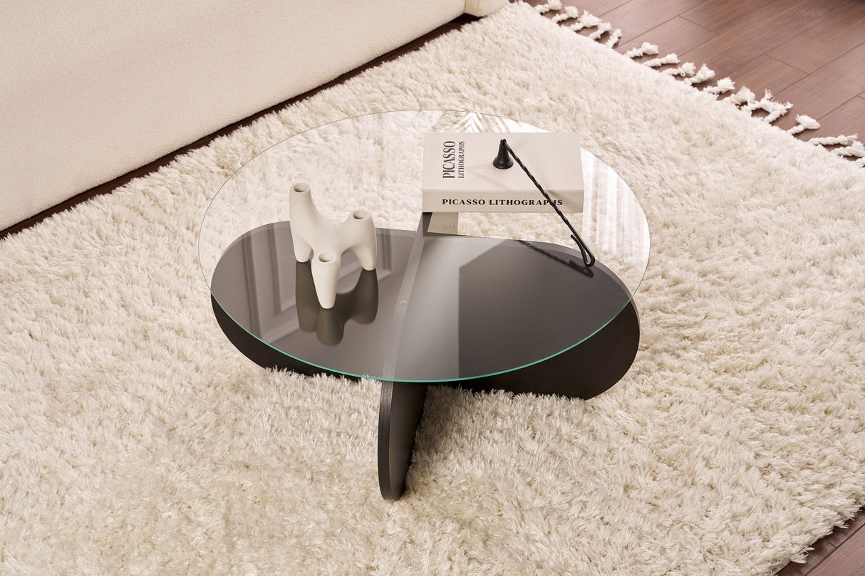 Mesa de salón Aris Redonda 75 cm Vidrio - Estructura Negra
