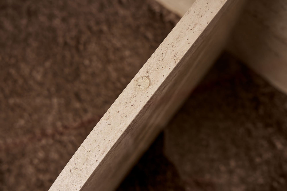 Mesa de salón Aris Redonda 75 cm de Vidrio - Base de Travertino