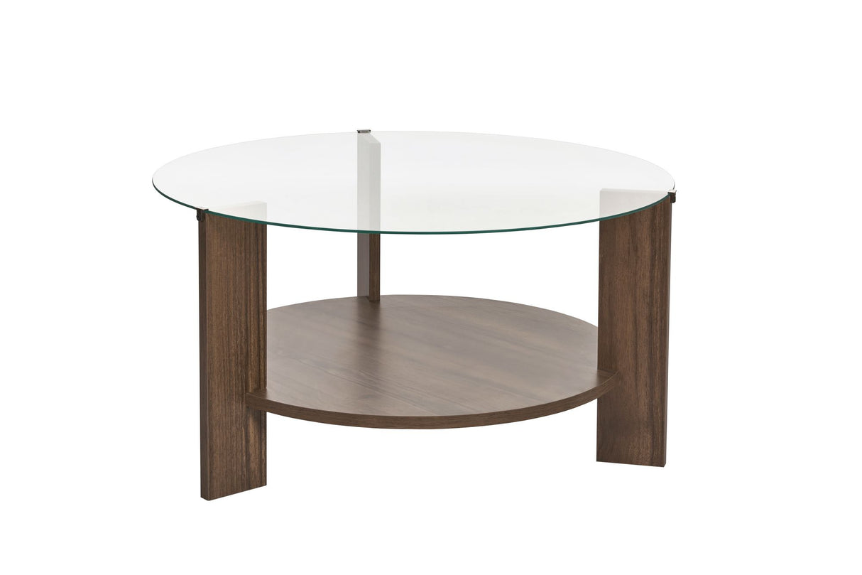 Salontafels - Ronde salontafel walnoot melamine transparant glas Ø75 cm - Cairo - Dimehouse