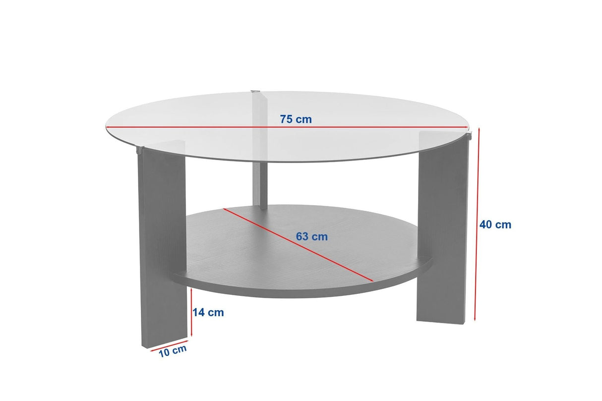 Salontafels - Ronde salontafel travertin melamine transparant glas Ø75 cm - Cairo - Dimehouse