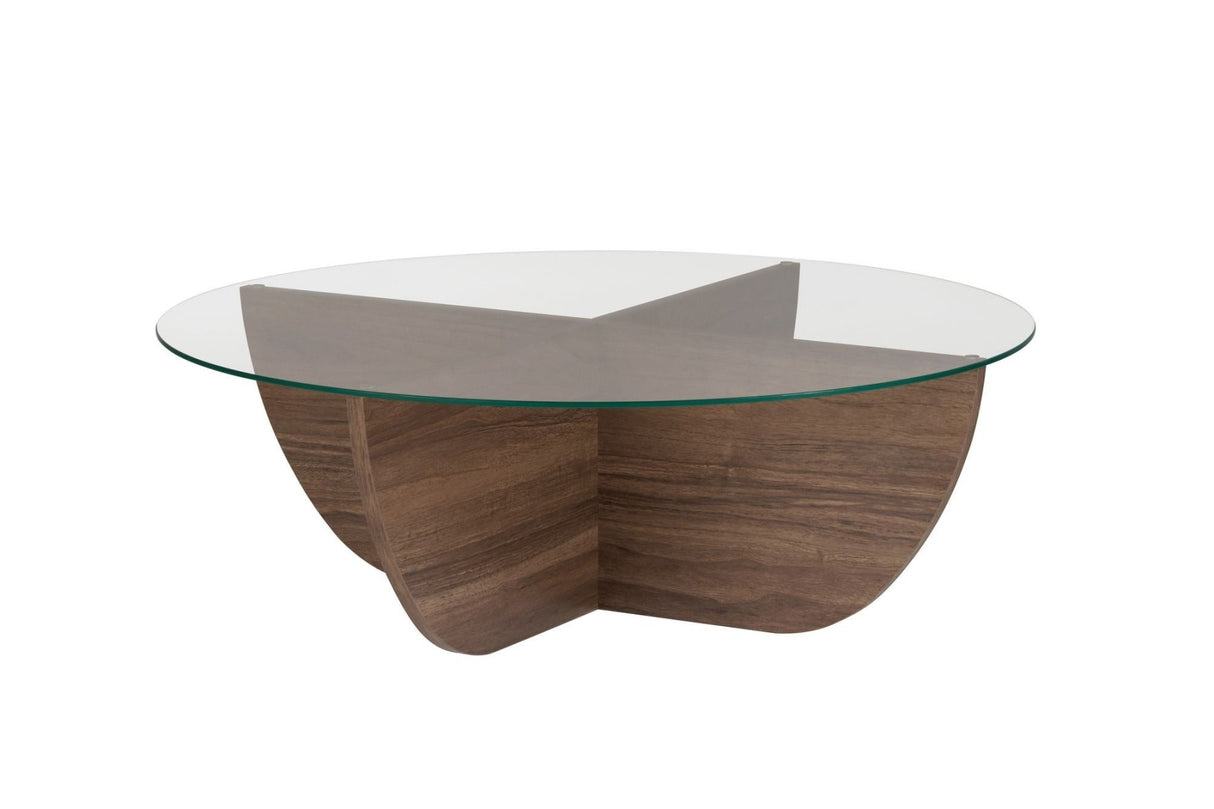Mesa de centro Liya nogal ovalada 90 cm Vidrio templado