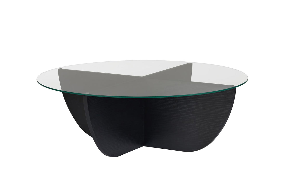 Mesa de centro Liya ovalada aspecto madera negra 90 cm Vidrio templado