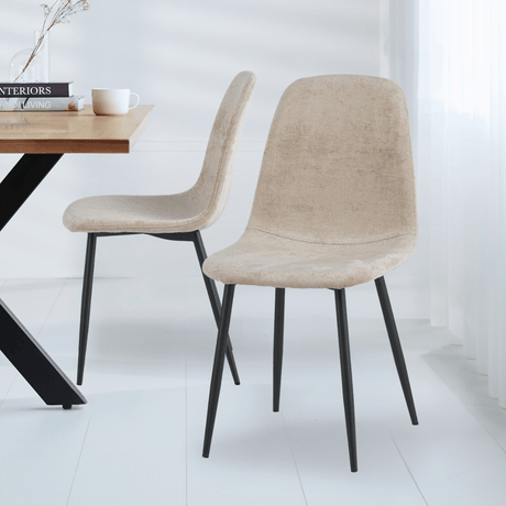 Juego de 4 Sillas de Comedor Escandinavas de Tela Chenille Beige Swift - Sin Apoyabrazos