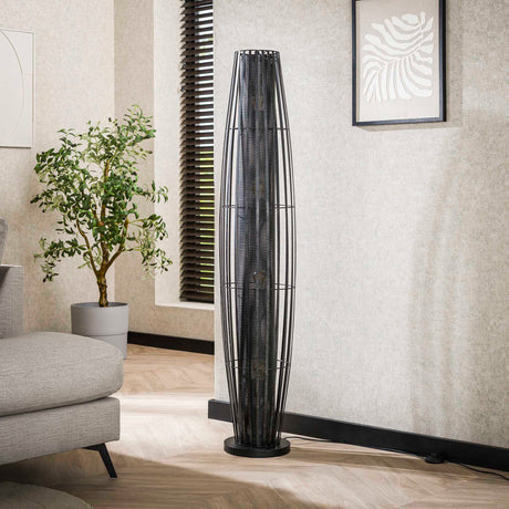 Lámpara de pie Liora 4 luces cilindro malla negra 150 cm
