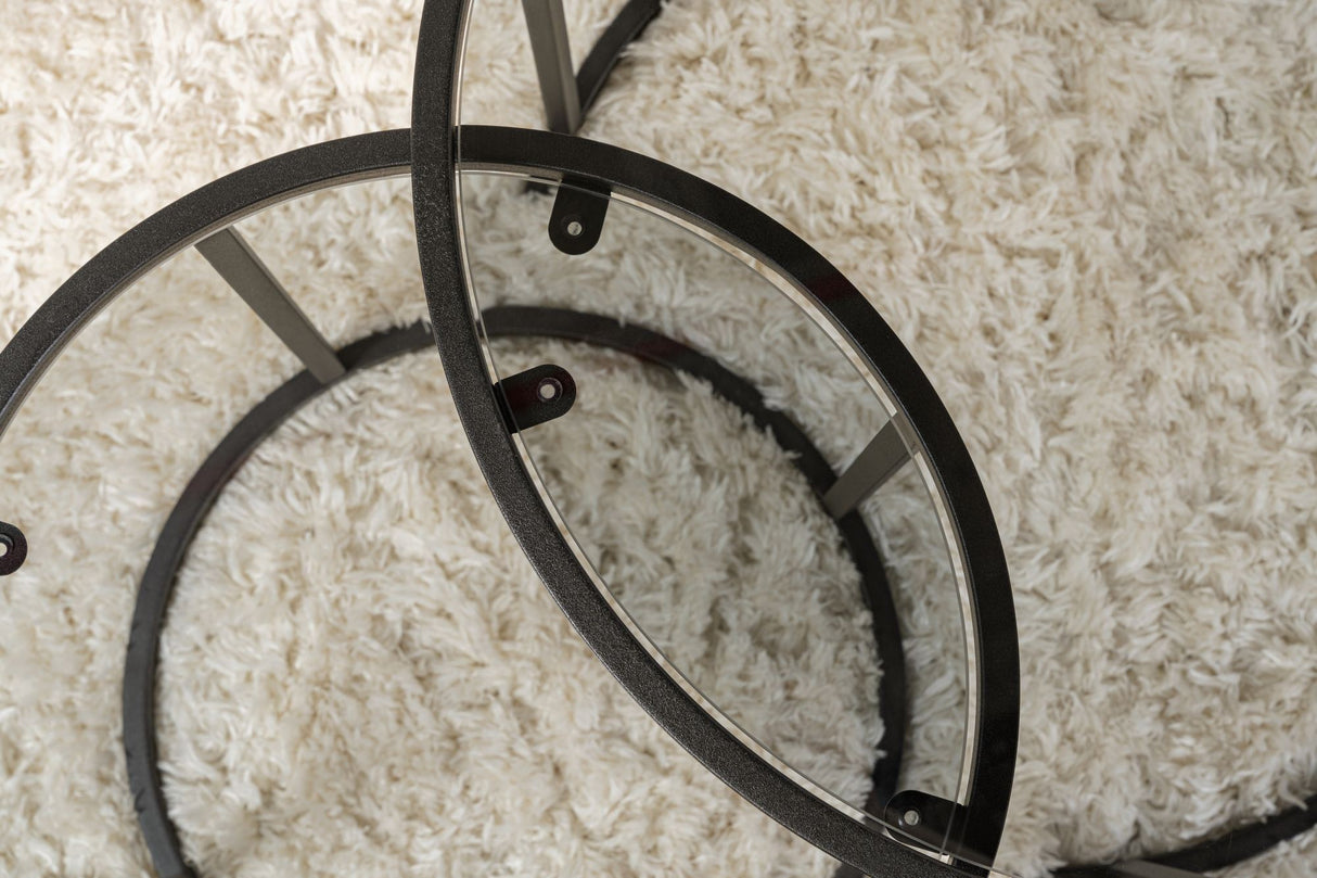 Juego de mesas de salón de 2, redondas, de vidrio - Marco negro - 60, 42 cm