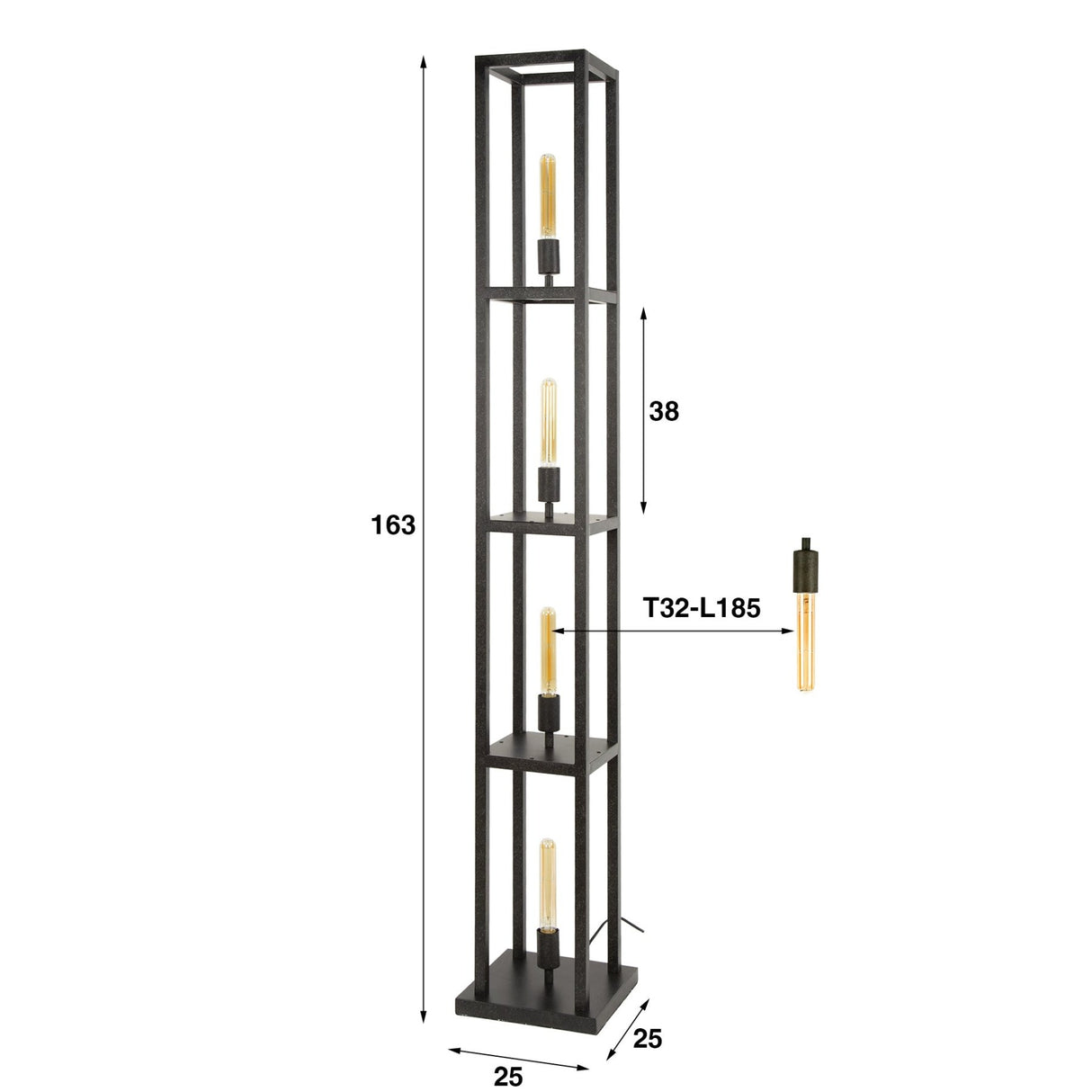 Lámpara de pie industrial Ardon de 4 luces - Metal negro