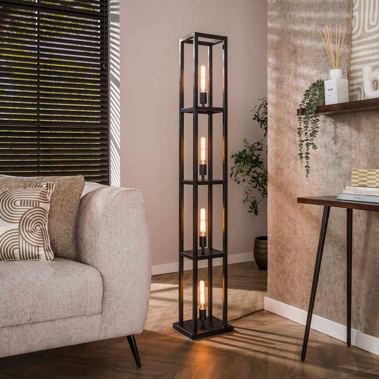 Lámpara de pie industrial Ardon de 4 luces - Metal negro