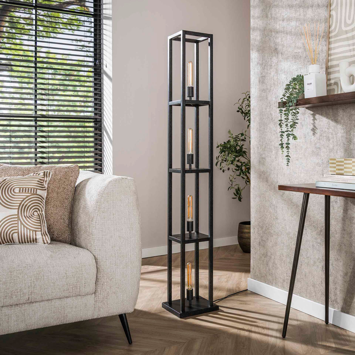 Lámpara de pie industrial Ardon de 4 luces - Metal negro