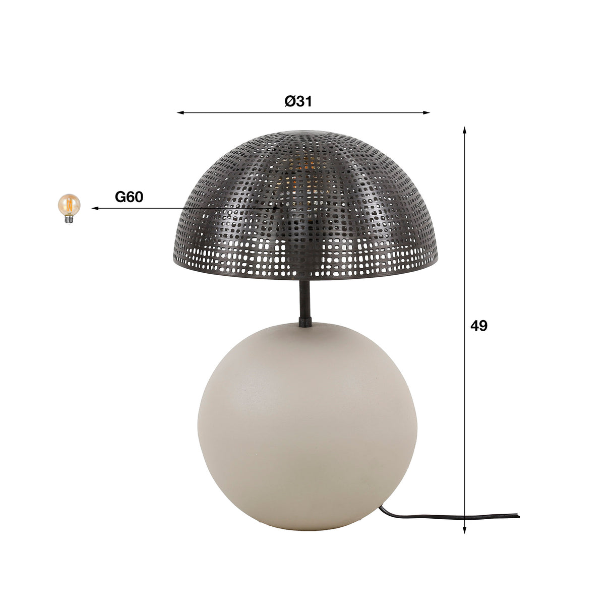 Lámpara de mesa Avelie Bola orgánica Ø26 cm