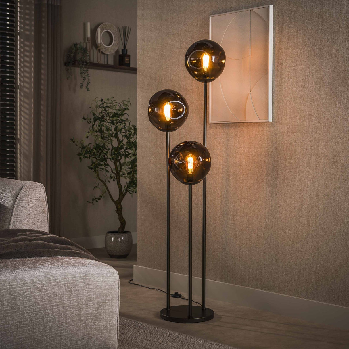 Lámpara de pie Ada 3 luces escalonada cristal marrón
