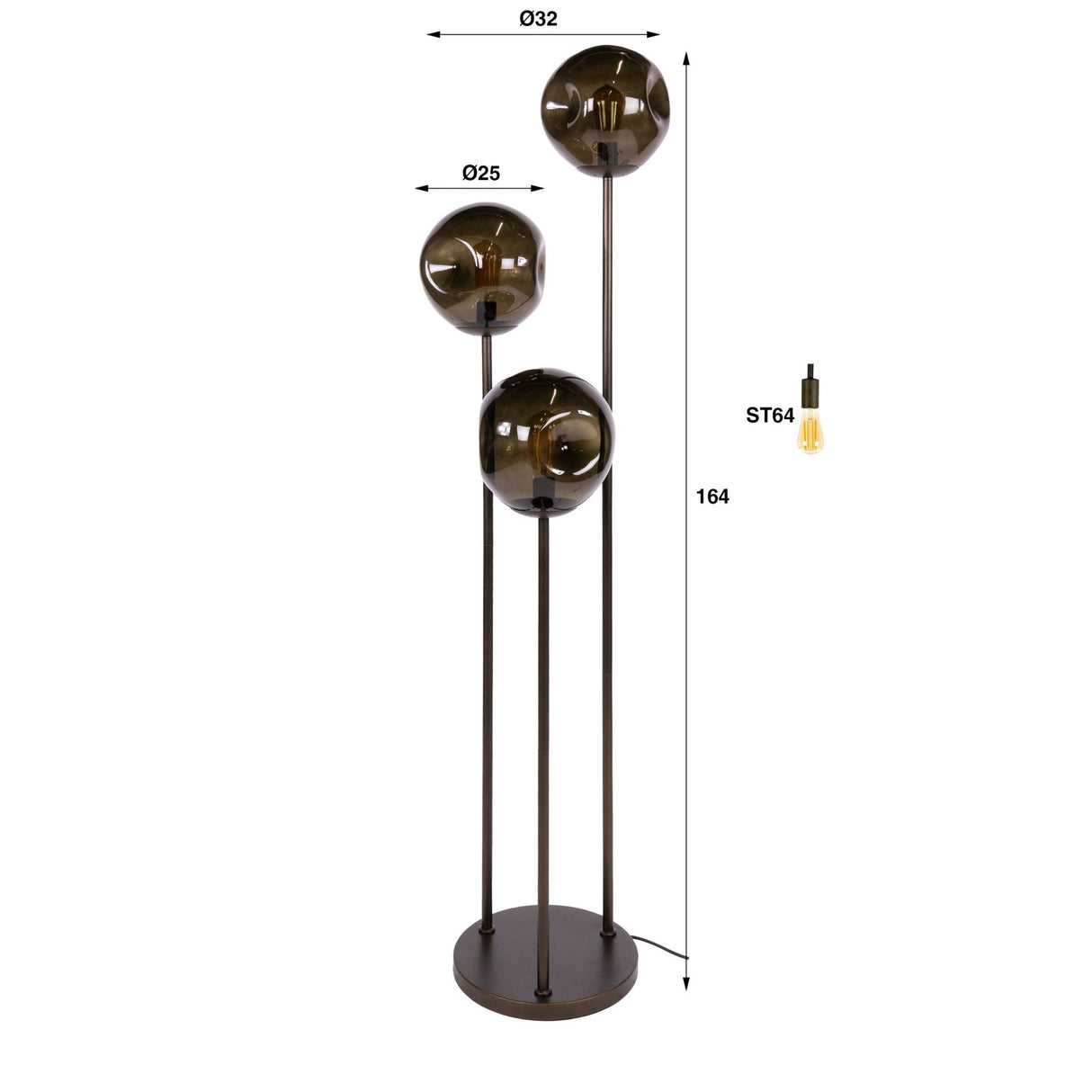 Lámpara de pie Ada 3 luces escalonada cristal marrón