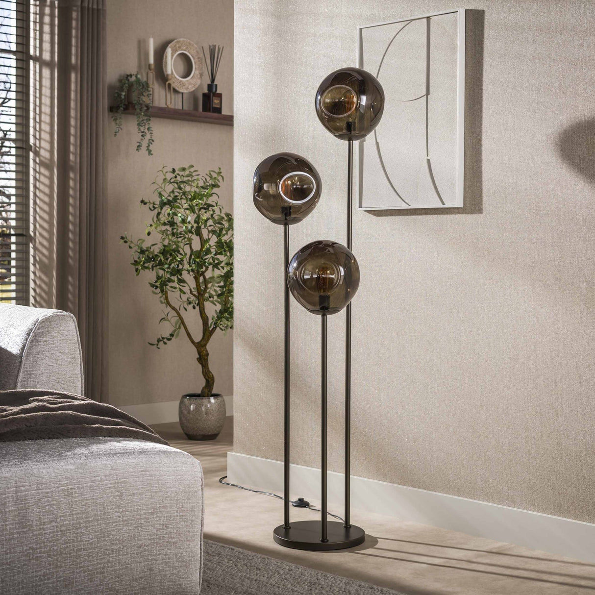 Lámpara de pie Ada 3 luces escalonada cristal marrón