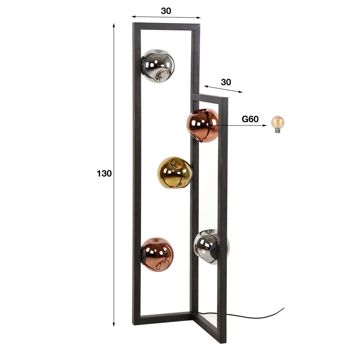 Lámpara de pie industrial Ada de 5 luces con vidrio de colores Esquina