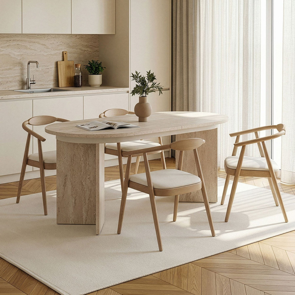 Mesa de comedor extensible Sorell travertino 160 cm Compuesto de madera revestida de melamina