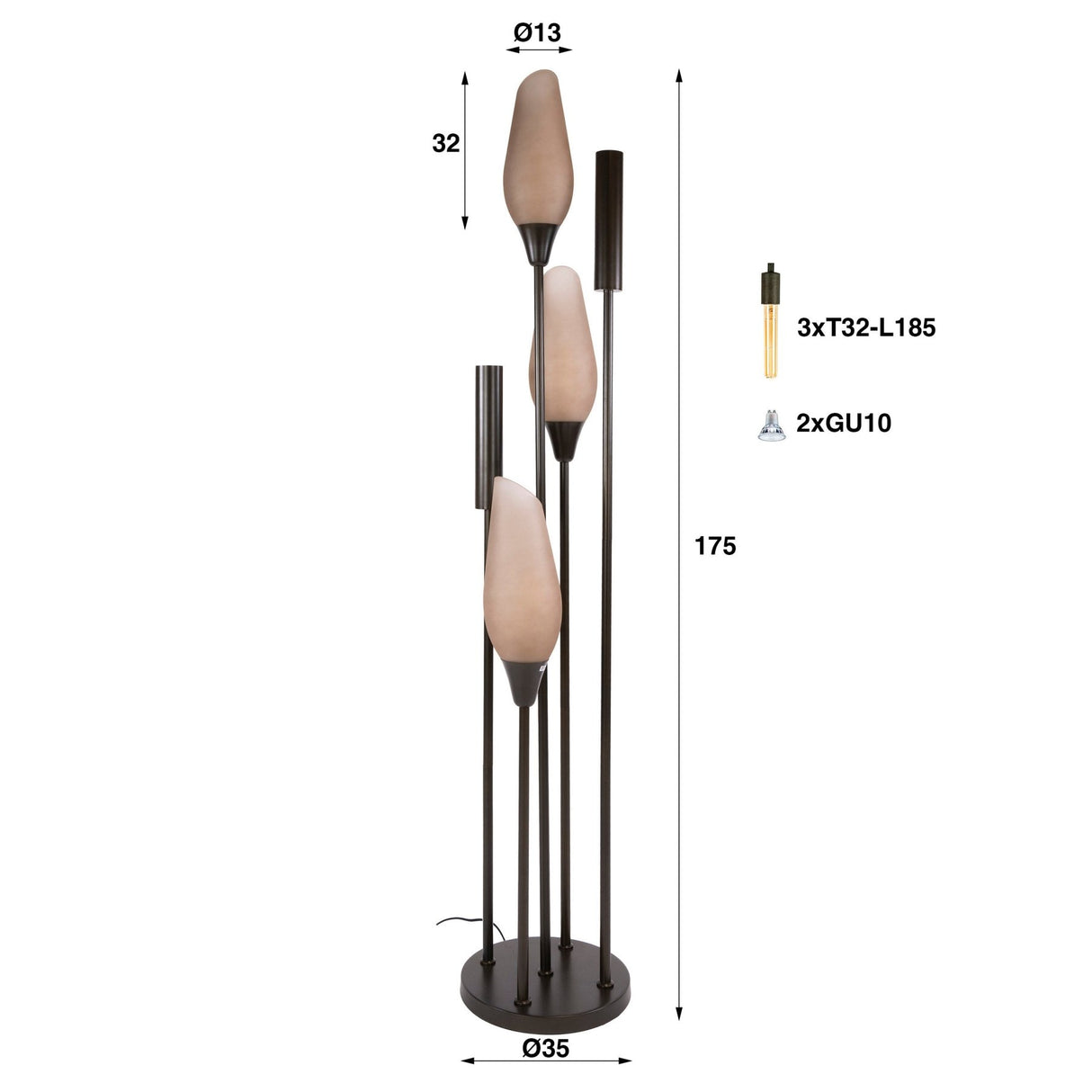 Lámpara de pie Cocoon 5 luces marrón esmerilado
