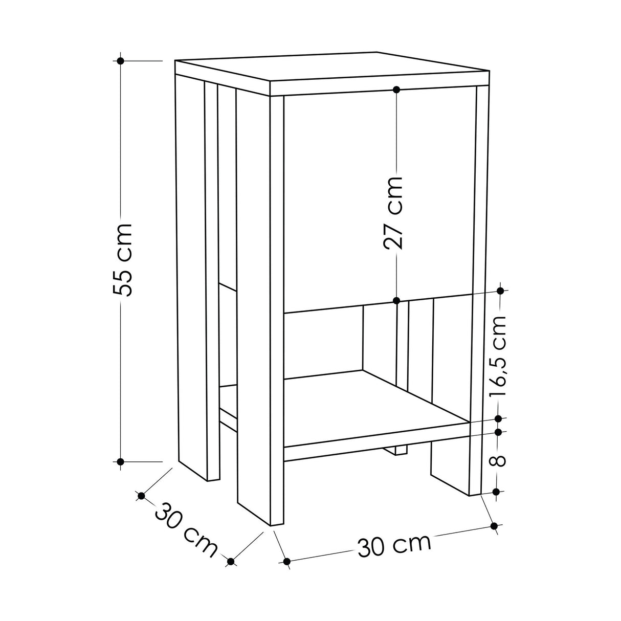 Mesa de noche Ema White Mokka Melamine 30x55x30 cm