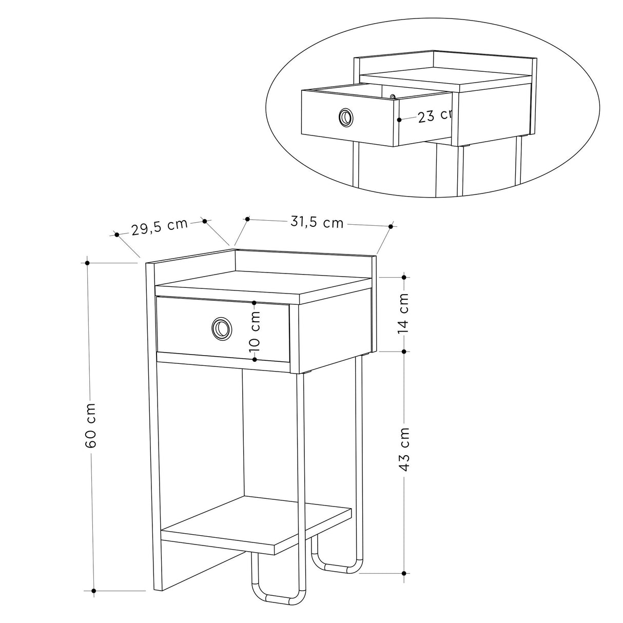 Nachtkastjes - Nachtkastje Sirius Left Eik Melamine 32x61x30 cm - Dimehouse