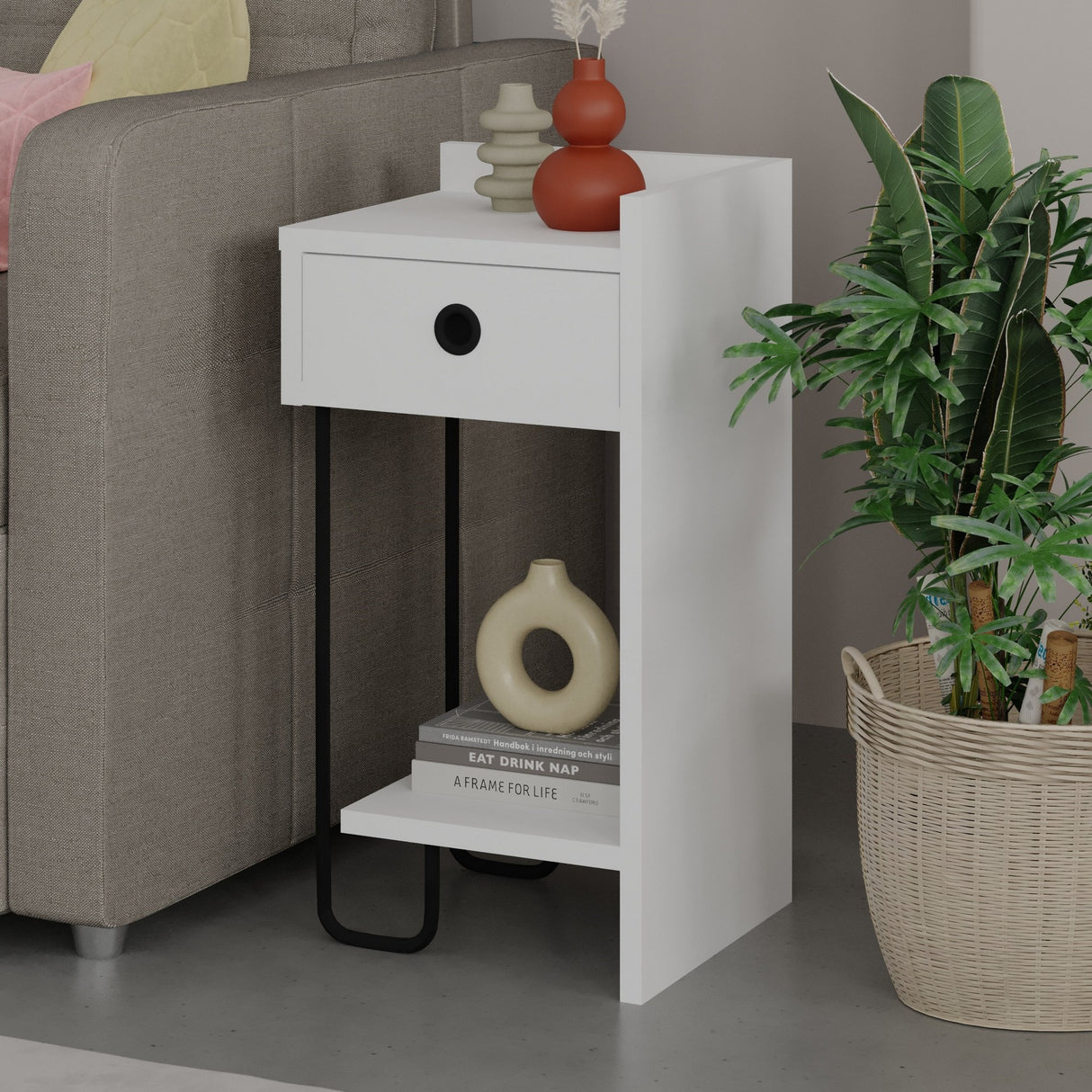 Nachtkastjes - Nachtkastje Sirius Rechts Wit Melamine 32x61x30 cm - Dimehouse