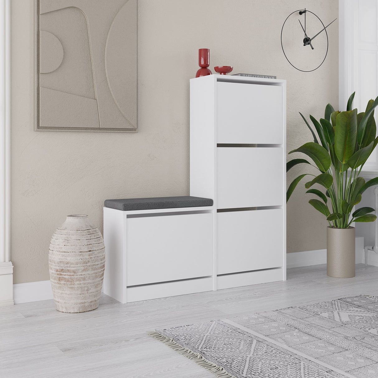 Schoenenkasten - Schoenenkast Dude Wit Melamine 105x118,5x26 cm - Dimehouse