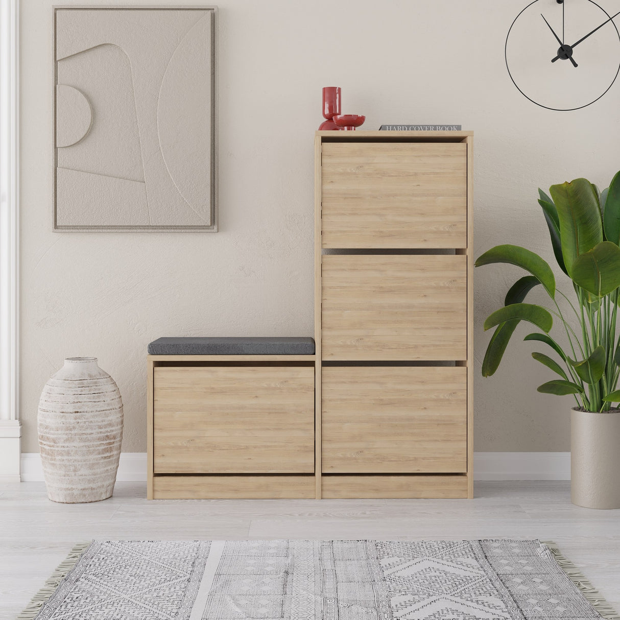 Schoenenkasten - Schoenenkast Dude Eik Melamine 105x118,5x26 cm - Dimehouse