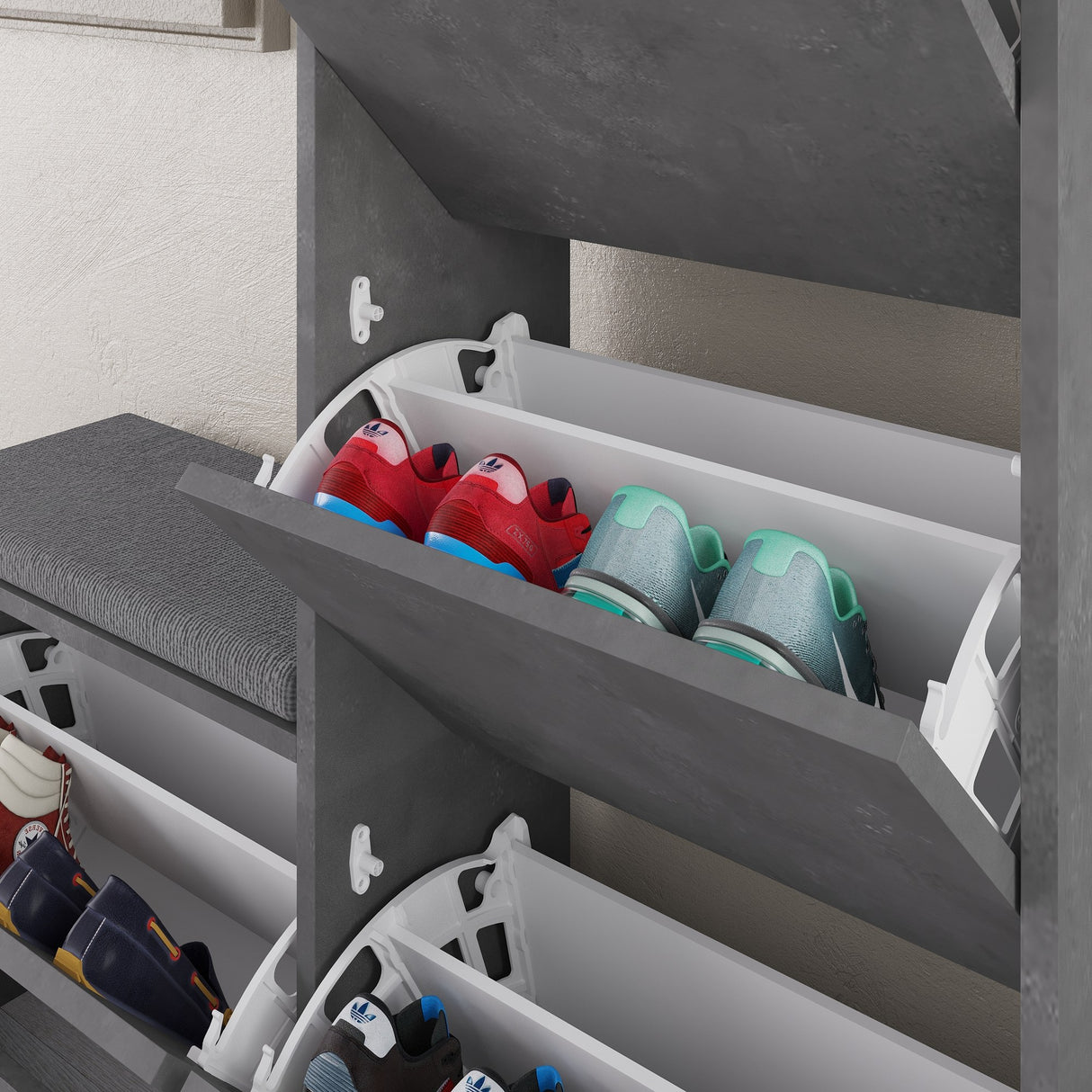 Schoenenkasten - Schoenenkast Dude Grijs Melamine 105x118,5x26 cm - Dimehouse