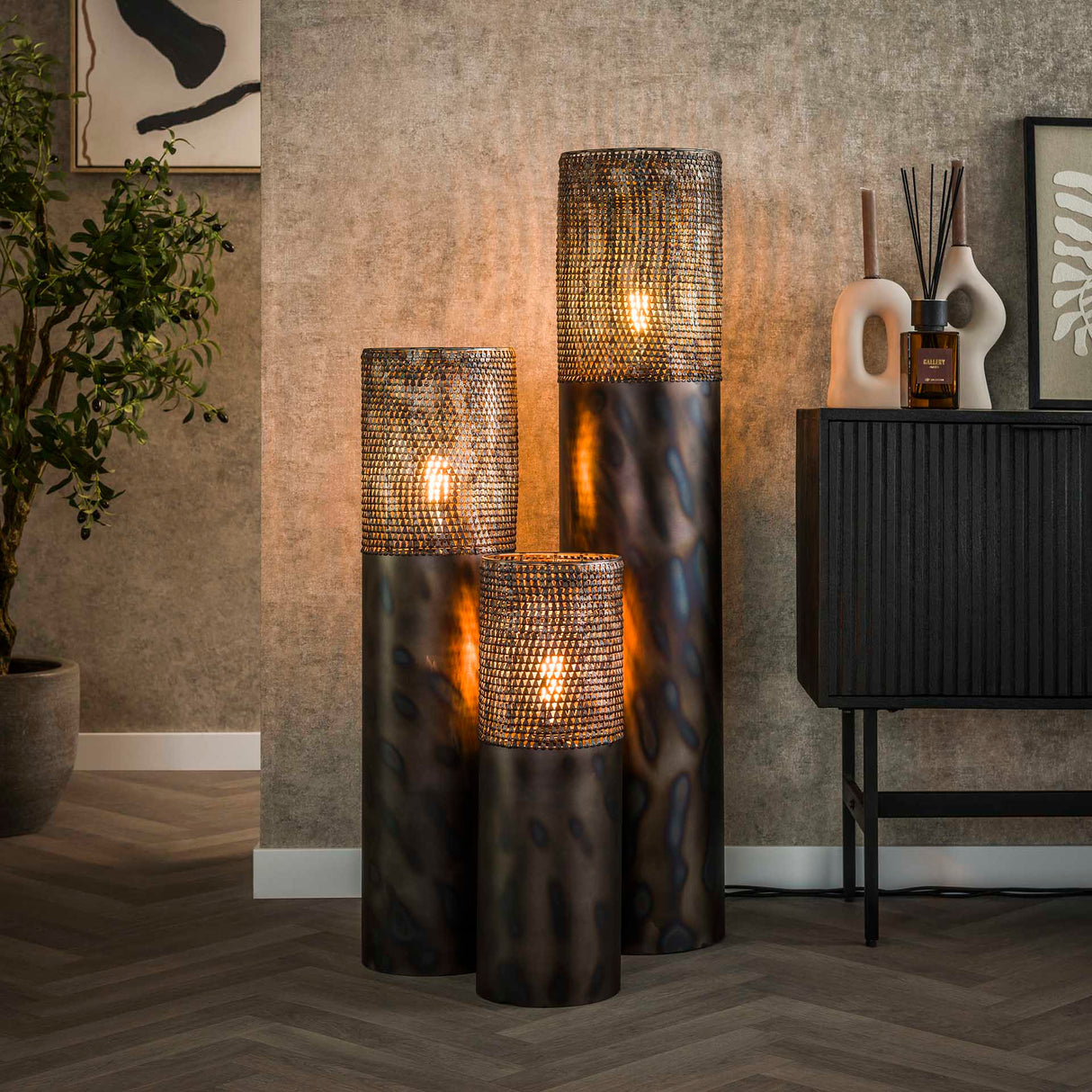 Lámpara de pie cilindro Brick 120 cm negro marrón