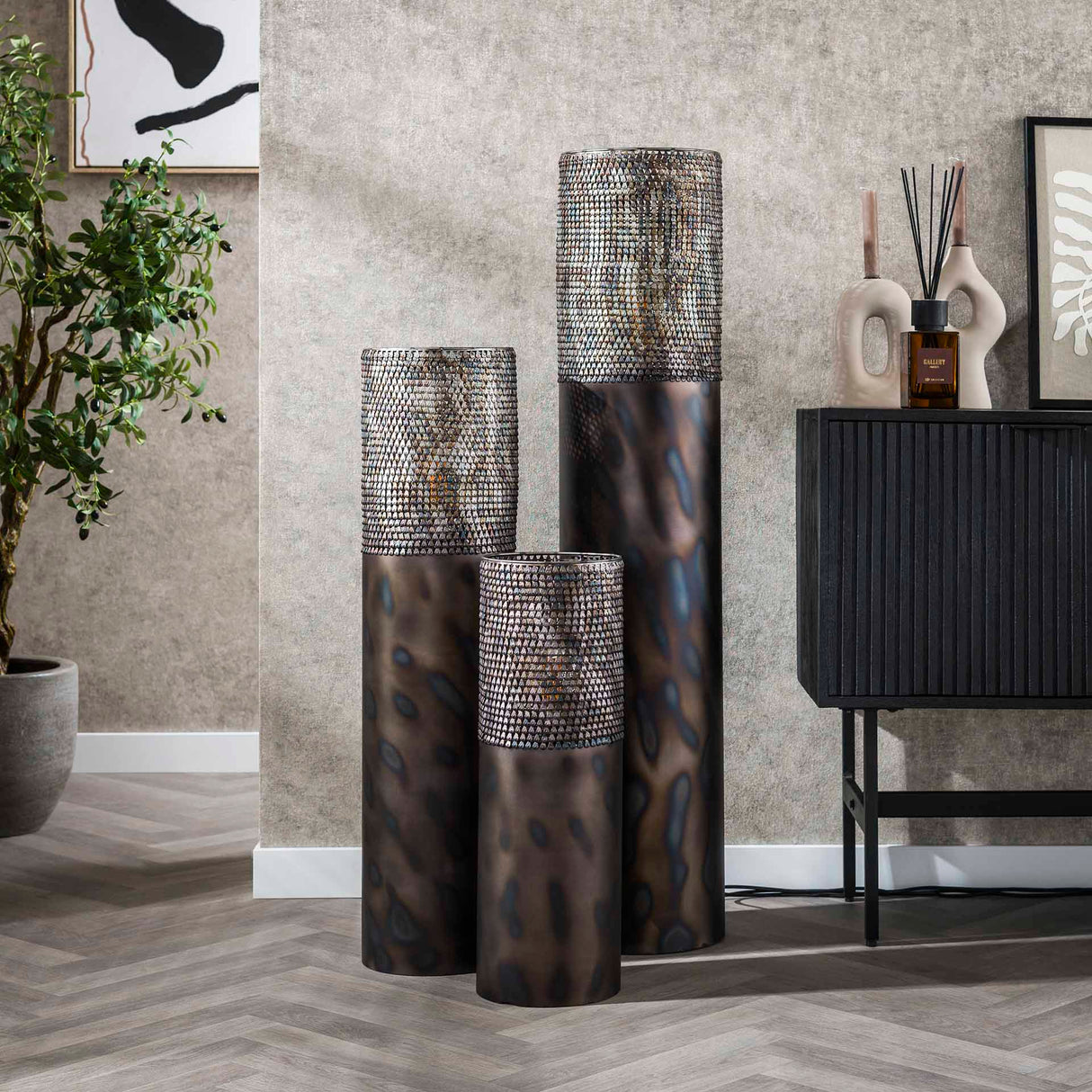 Lámpara de pie cilindro Brick 120 cm negro marrón