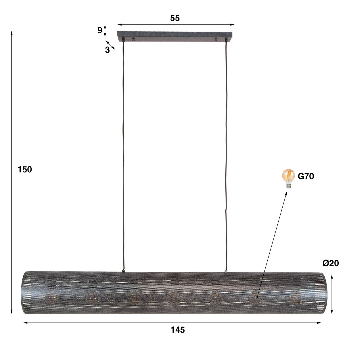 Lámpara colgante Knox 7 luces XL malla negra