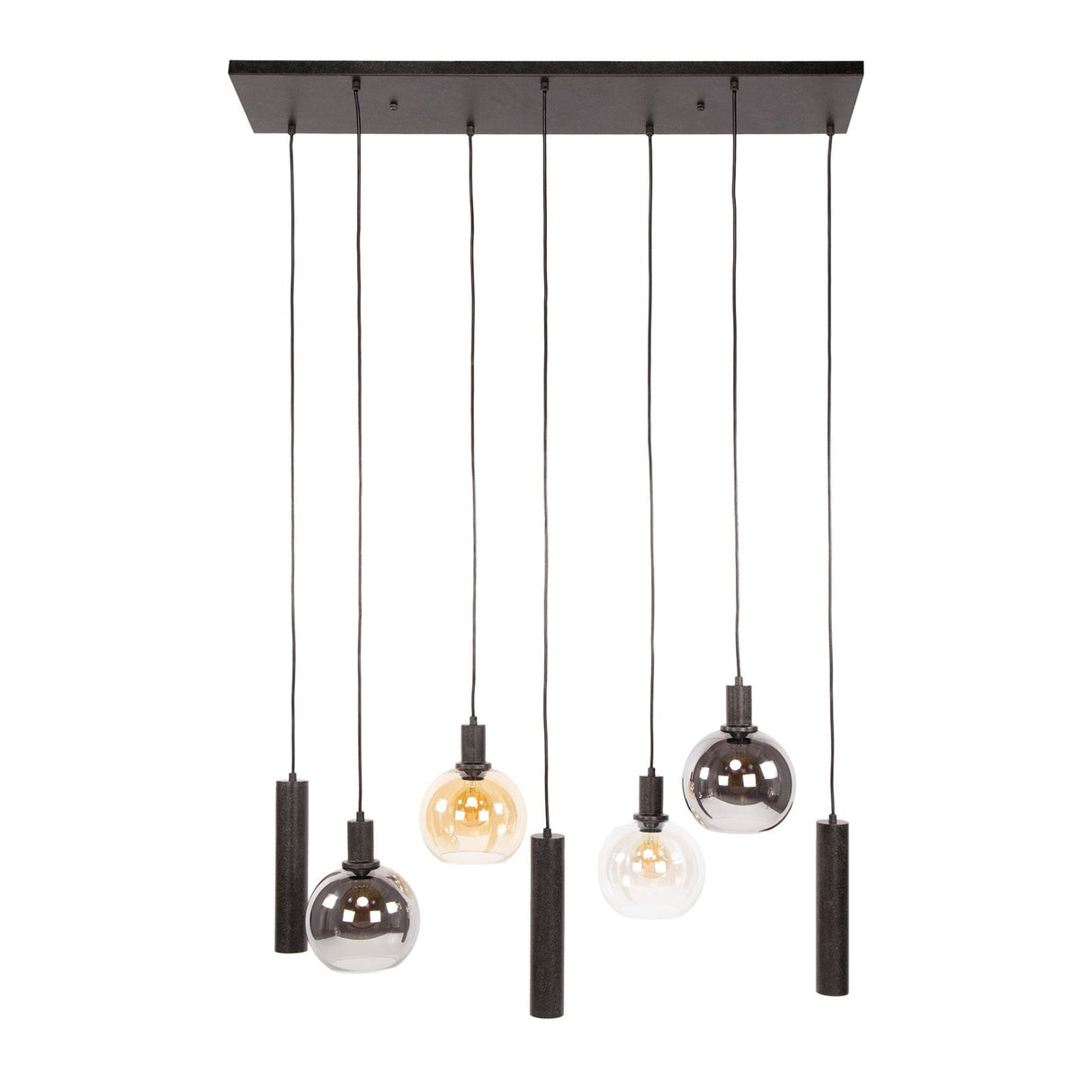 Lámpara colgante Orion de 7 luces – Metal negro – 110 cm