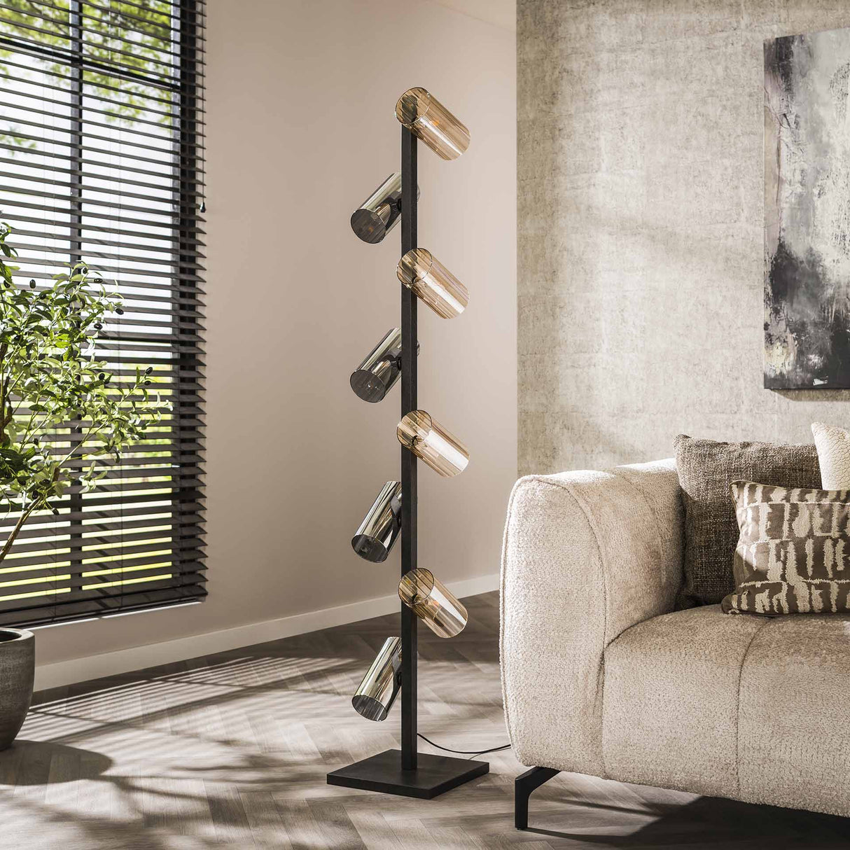 Lámpara de pie Khai de 8 luces cilindro vidrio mezclado