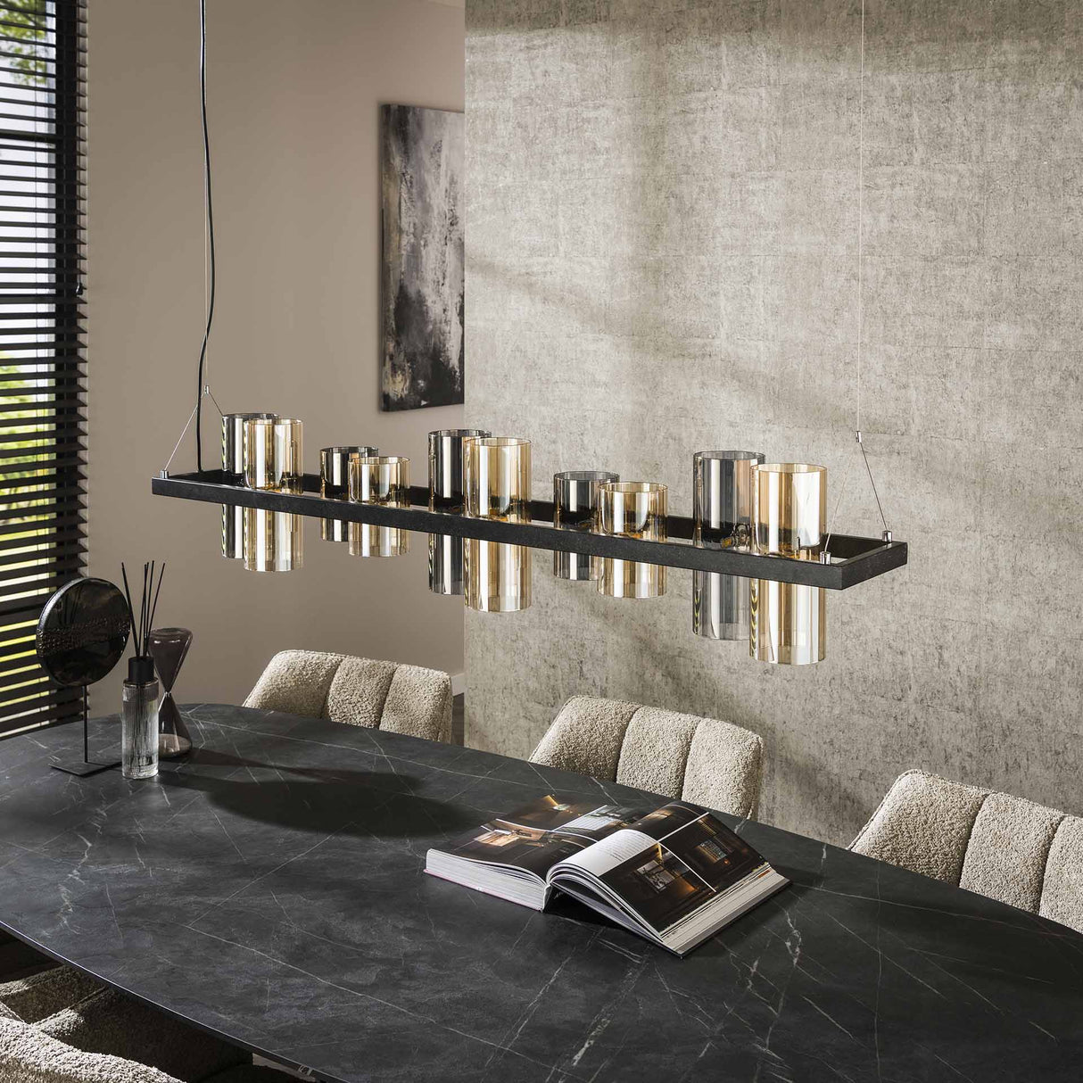 Lámpara colgante Khai de 10 luces cilindro vidrio mezclado