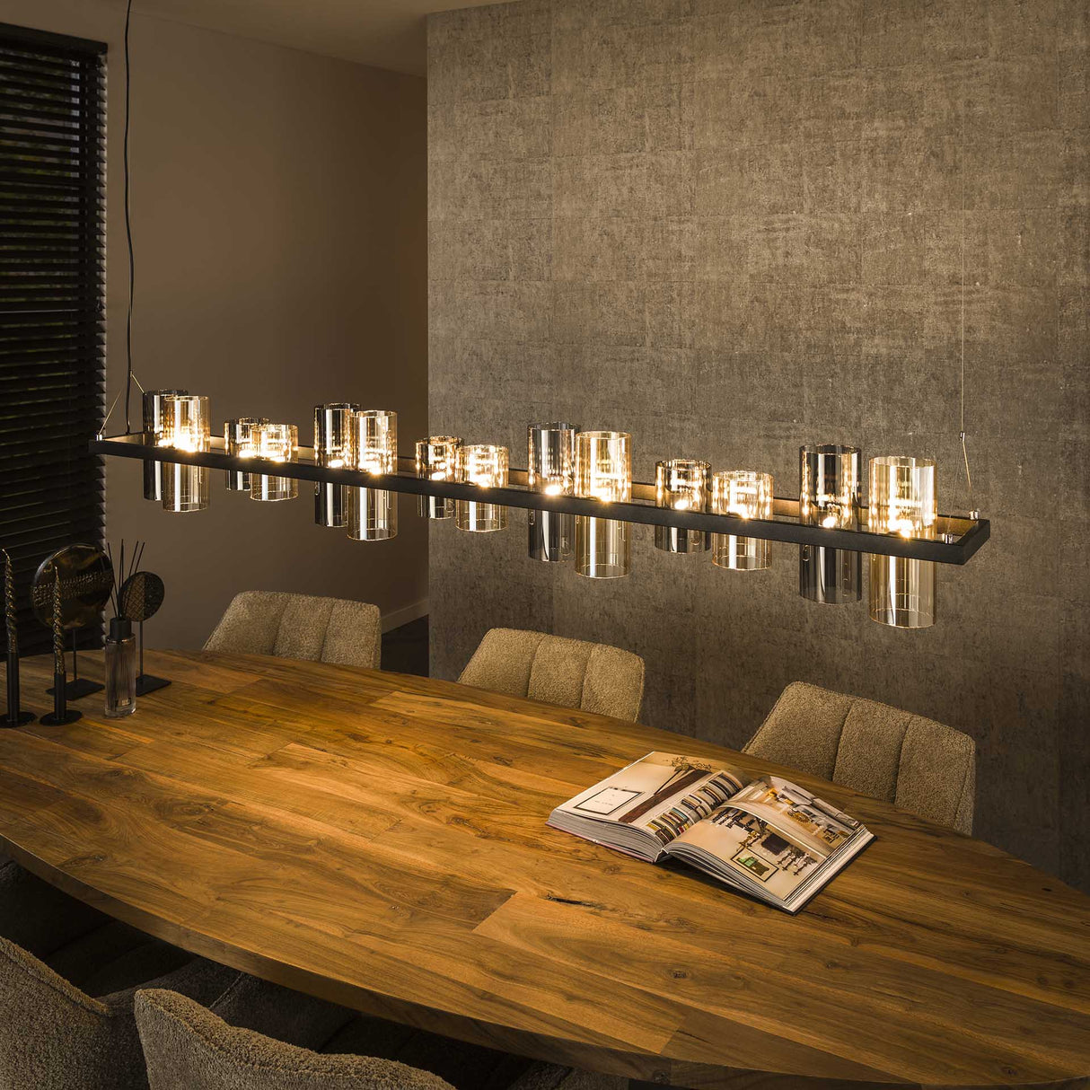 Lámpara colgante Khai 14 luces cilindro vidrio mezclado