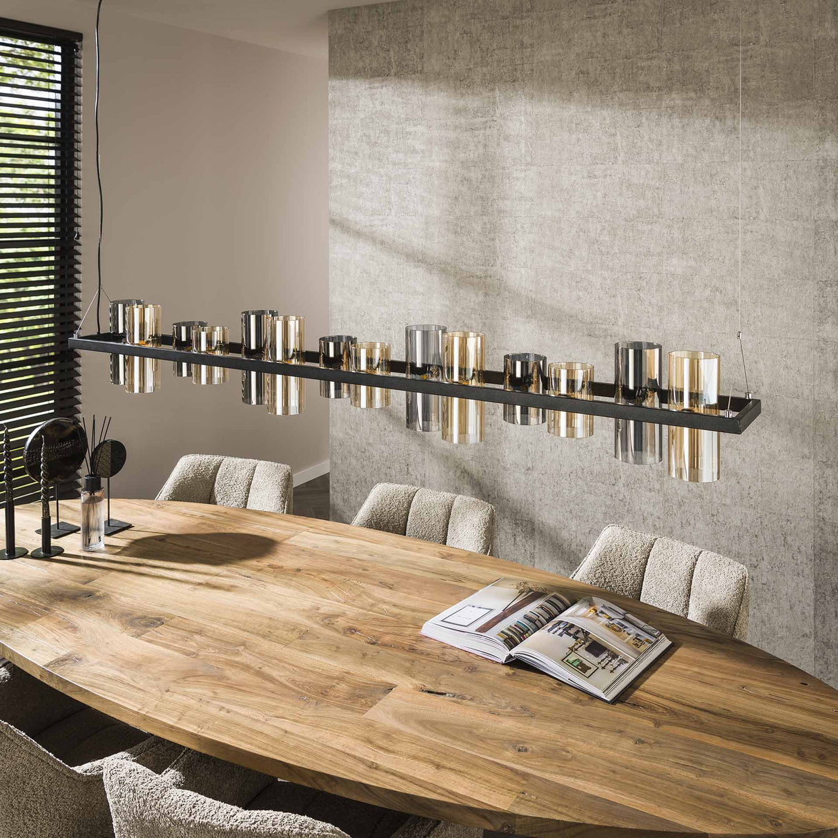 Lámpara colgante Khai 14 luces cilindro vidrio mezclado