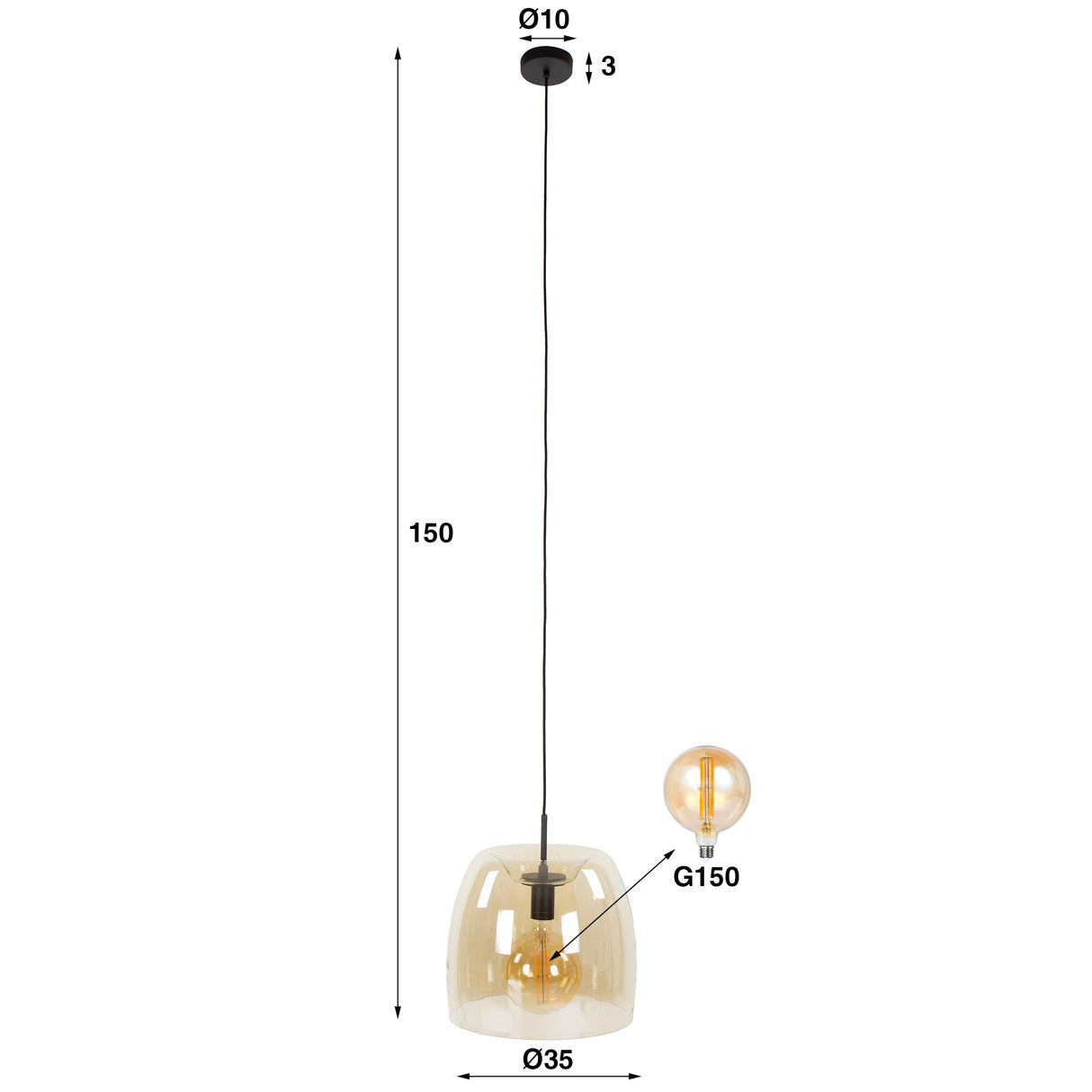 Hanglampen - Hanglamp Dain 1 - lichts Amberkleurig Glas - Dimehouse