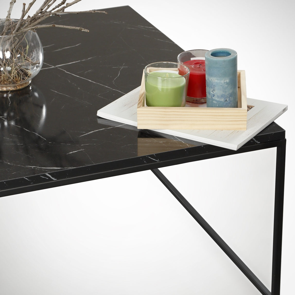 Mesa de salón cuadrada 75x75 cm Pola - Look de mármol negro Melamina